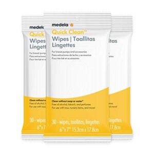 medela quick clean breast pump & accessory wipes 90ct, 3 pack of 30count, resealable, convenient & hygienic on the go cleaning for tables, countertops, chairs, & more