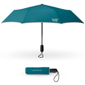 weatherman travel umbrella - windproof compact umbrella - strong and resists up to 45 mph winds and heavy rain - great mini umbrella for backpack (deep ocean)