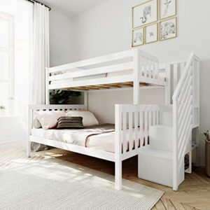 max & lily bunk bed, twin-over-full bed frame for kids with stairs, white