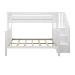 Max & Lily Bunk Bed, Twin-Over-Full Bed Frame For Kids With Stairs, White