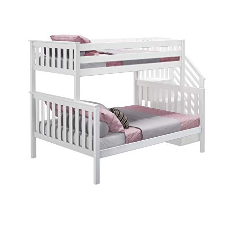 Max & Lily Bunk Bed, Twin-Over-Full Bed Frame For Kids With Stairs, White