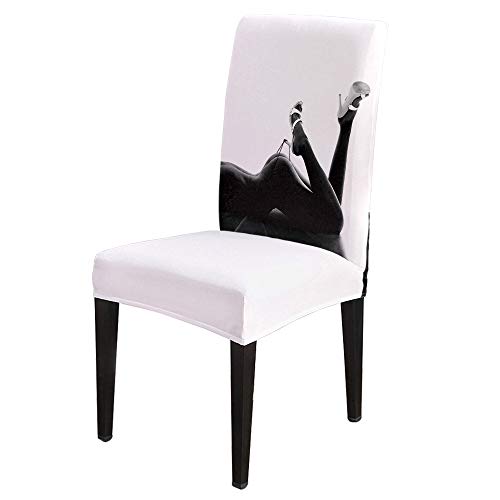 8 PCS Stretch Washable Chair Slipcovers Sexy Lady High Heel Chair Covers Set Black White Dining Chair Seat Protector for Home, Hotel, Ceremony