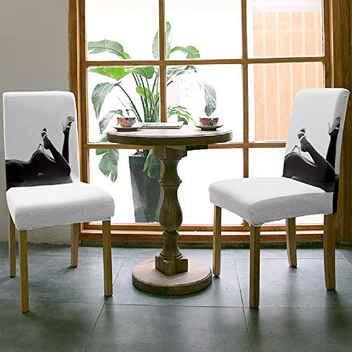 8 PCS Stretch Washable Chair Slipcovers Sexy Lady High Heel Chair Covers Set Black White Dining Chair Seat Protector for Home, Hotel, Ceremony