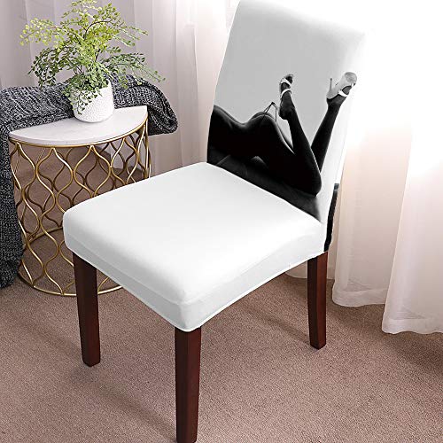 8 PCS Stretch Washable Chair Slipcovers Sexy Lady High Heel Chair Covers Set Black White Dining Chair Seat Protector for Home, Hotel, Ceremony