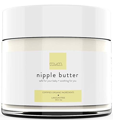 Mum. Motherhood Essentials® Organic Nipple Butter (2 oz), Lanolin Free, Doctor Recommended, USDA Organic + NON GMO , Safe nipple cream for breastfeeding, Pump lubricant, Breastfeeding essential