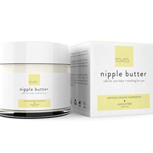 Mum. Motherhood Essentials® Organic Nipple Butter (2 oz), Lanolin Free, Doctor Recommended, USDA Organic + NON GMO , Safe nipple cream for breastfeeding, Pump lubricant, Breastfeeding essential