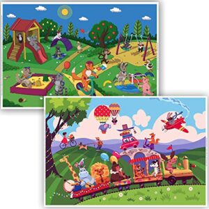 klean kids animals at play disposable placemats for toddlers and baby (40 pack) - fun disposable table mats for kids that keep children happy at restaurants and protect dining table