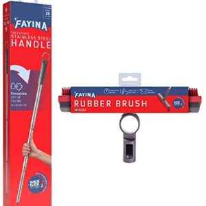 FAYINA Premium Rubber Floor Brush with 11.5-Inch Squeegee & Stainless Steel Handle - for Carpets & All Surfaces - Pet Hair Fur Remover Broom - Extendable up to 56 Inches