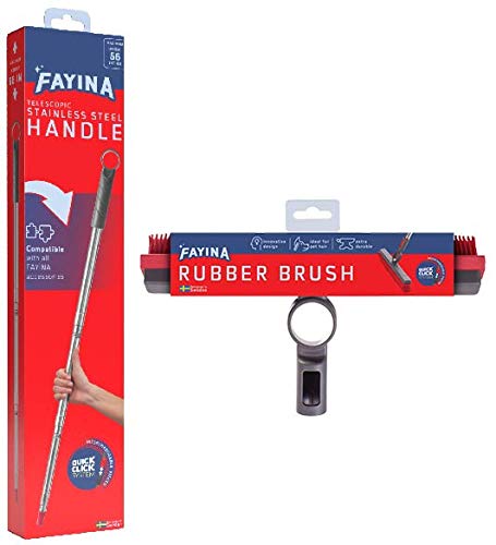 FAYINA Premium Rubber Floor Brush with 11.5-Inch Squeegee & Stainless Steel Handle - for Carpets & All Surfaces - Pet Hair Fur Remover Broom - Extendable up to 56 Inches