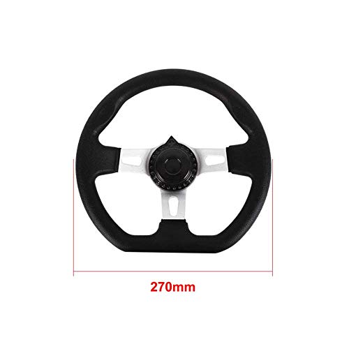 YIHOME Go-Kart Steering Wheel with Cap for Kandi, 270mm Interior Vehicle 3 Spokes for Go Kart Steering Wheel PU Foam with Holes