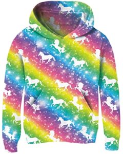 rainbow unicorn sweatshirts for girls pullover hoodies colourful pink blue green purple yellow long sleeve lightweight clothing 4-6 years old
