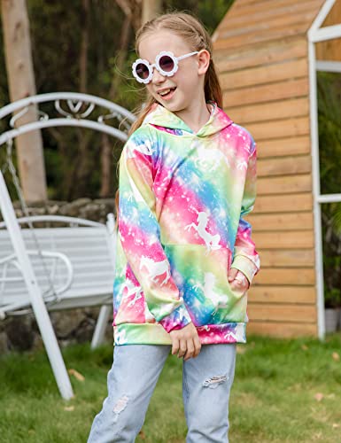 Rainbow Unicorn Sweatshirts for Girls Pullover Hoodies Colourful Pink Blue Green Purple Yellow Long Sleeve Lightweight Clothing 4-6 Years Old