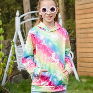 Rainbow Unicorn Sweatshirts for Girls Pullover Hoodies Colourful Pink Blue Green Purple Yellow Long Sleeve Lightweight Clothing 4-6 Years Old