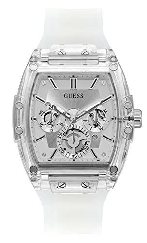 GUESS Men Stainless Steel Quartz Watch with Plastic Strap, White, 24 (Model: GW0203G1)