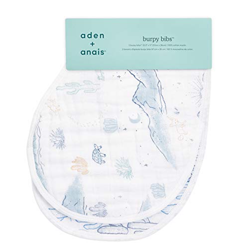 aden + anais Burpy Bib, 100% Cotton Muslin, Soft Absorbent 4 Layers, Multi-Use Burp Cloth and Bib, 22.5" X 11", 2 Pack, Sunrise