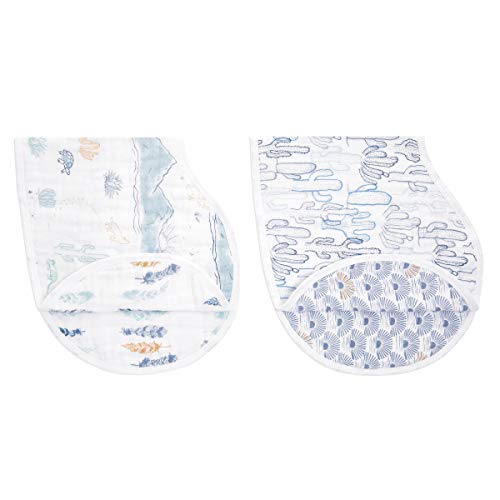 aden + anais Burpy Bib, 100% Cotton Muslin, Soft Absorbent 4 Layers, Multi-Use Burp Cloth and Bib, 22.5" X 11", 2 Pack, Sunrise