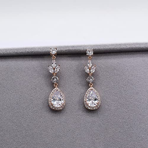 UDYLGOON UDORA Cubic Zirconia Teardrop Brides Bridesmaids Earrings Bracelet Jewelry Set Wedding Parties Prom (Rose Gold)