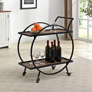 firstime & co. black and brown odessa bar cart, 2 tier mobile mini bar, kitchen serving cart and coffee station with storage for liquor, metal and wood, modern, 28 inches