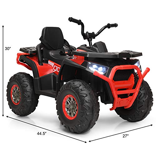 Costzon Kids ATV, 12V Battery Powered Electric Vehicle w/Safety Belt, LED Light, Music, Horn, 2 Speeds, USB/ MP3/TF, Treaded Tires, Ride on Car 4 Wheeler Quad for Boy & Girl Gift, Ride on ATV (Red)