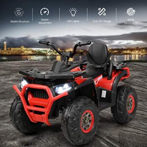 Costzon Kids ATV, 12V Battery Powered Electric Vehicle w/Safety Belt, LED Light, Music, Horn, 2 Speeds, USB/ MP3/TF, Treaded Tires, Ride on Car 4 Wheeler Quad for Boy & Girl Gift, Ride on ATV (Red)