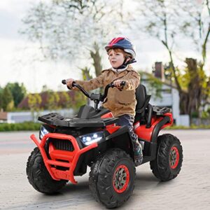 Costzon Kids ATV, 12V Battery Powered Electric Vehicle w/Safety Belt, LED Light, Music, Horn, 2 Speeds, USB/ MP3/TF, Treaded Tires, Ride on Car 4 Wheeler Quad for Boy & Girl Gift, Ride on ATV (Red)