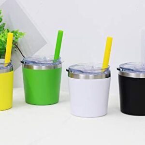 Colorful PoPo Cute Small Stainless Steel Mom and Kids Tumbler, Stackable Toddler Smoothie Cup with Lid and Silicone Straws, Set of 2 (Green Yellow, 8 OZ)