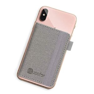stick-on phone wallet for back of iphone or android case | 6 sleeve credit card holder - pocket for cards, money & id - built-in stand - waterproof material - travel, work & life-proof - gray