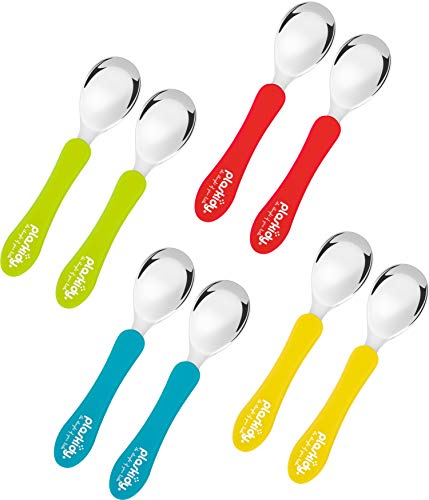 PLASKIDY Stainless Steel Toddler Spoons Set of 8 Kids Spoons - Children Safe Utensils BPA Free Dishwasher Safe Kid Spoons Flatware Set