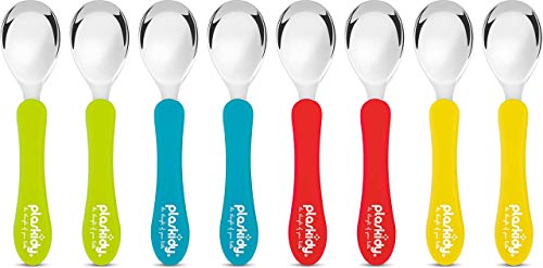 PLASKIDY Stainless Steel Toddler Spoons Set of 8 Kids Spoons - Children Safe Utensils BPA Free Dishwasher Safe Kid Spoons Flatware Set