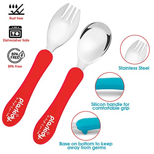 PLASKIDY Stainless Steel Toddler Spoons Set of 8 Kids Spoons - Children Safe Utensils BPA Free Dishwasher Safe Kid Spoons Flatware Set