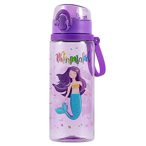 Home Tune Cute Water Bottle for School Kids Girls, Soft Silicone Chug Lid & BPA FREE & Leak Proof One Click Open Flip Top & Easy Clean & Soft Carry Loop, 24oz / 700ml - Mermaid