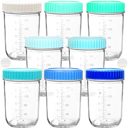 Youngever 8 Sets Glass Baby Food Storage, Baby Food Glass Containers with Airtight Lids, 8 Coastal Colors (8 Ounce)