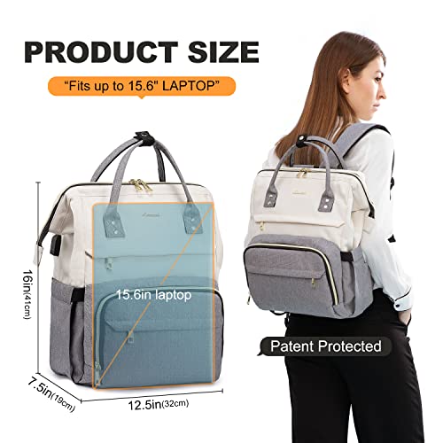 LOVEVOOK Laptop Backpack for Women Fashion Business Computer Backpacks Travel Bags Purse Doctor Nurse Work Backpack with USB Port, Fits 15.6-Inch Laptop Beige Grey