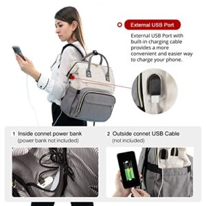 LOVEVOOK Laptop Backpack for Women Fashion Business Computer Backpacks Travel Bags Purse Doctor Nurse Work Backpack with USB Port, Fits 15.6-Inch Laptop Beige Grey