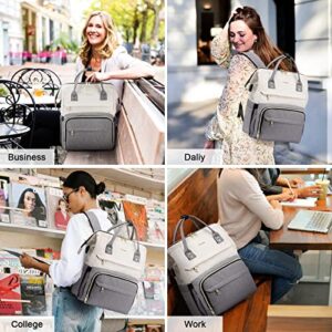 LOVEVOOK Laptop Backpack for Women Fashion Business Computer Backpacks Travel Bags Purse Doctor Nurse Work Backpack with USB Port, Fits 15.6-Inch Laptop Beige Grey