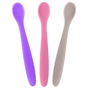 weesprout silicone baby spoons - first stage infant feeding spoons with soft-tip, bendable baby utensils for parent & self-feeding, ultra-durable & chewproof, dishwasher safe, set of 3