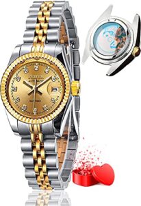 olevs automatic watches for womens ladies gold and silver two tone stainless steel waterproof date wrist watches luxury dress classic style