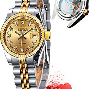 OLEVS Automatic Watches for Womens Ladies Gold and Silver Two Tone Stainless Steel Waterproof Date Wrist Watches Luxury Dress Classic Style