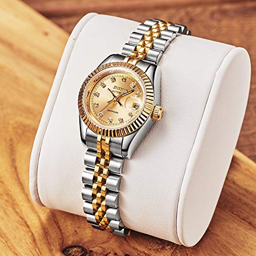 OLEVS Automatic Watches for Womens Ladies Gold and Silver Two Tone Stainless Steel Waterproof Date Wrist Watches Luxury Dress Classic Style