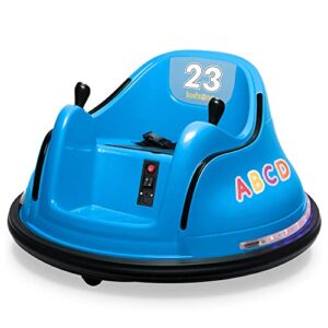 kidzone 12v 2-speeds electric ride on bumper car for kids & toddlers 1.5-5 years old, diy sticker baby bumping toy gifts w/remote control, led lights, bluetooth & 360 degree spin, astm certified