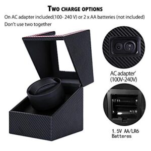 Automatic Single Watch Winder with Quiet Japanese Motor, in Wood Shell and Black Leather(Carbon Fiber Leather)