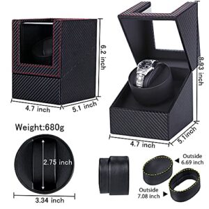 Automatic Single Watch Winder with Quiet Japanese Motor, in Wood Shell and Black Leather(Carbon Fiber Leather)