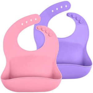 WeeSprout Silicone Baby Bibs - Set of 2 Silicone Bibs for Babies & Toddlers, Easy to Clean, Soft & Comfortable Silicone Bib, Wide Pocket Food Catcher, Adjustable Baby Bib