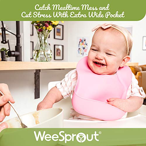 WeeSprout Silicone Baby Bibs - Set of 2 Silicone Bibs for Babies & Toddlers, Easy to Clean, Soft & Comfortable Silicone Bib, Wide Pocket Food Catcher, Adjustable Baby Bib