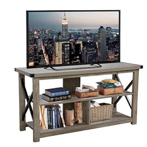 jaxpety 47" rustic tv stand wood sofa table industrial entertainment center 3-tier tv console for living room, bedroom, entryway/hallway, gray
