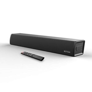soundbar bestisan tv sound bar wired and wireless bluetooth 5.0 speaker, 80w sound bar home audio system for tv, 24-inch, wall mount, treble/bass adjustable, optical/auxiliary usb/coaxial cable