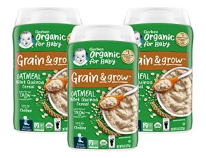 gerber organic for baby grain & grow 2nd foods cereal, oatmeal millet quinoa cereal, usda organic & non-gmo baby cereal, 8 - ounce canister (pack of 3)
