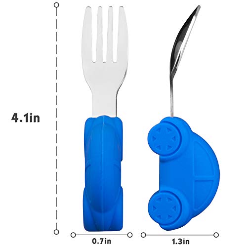 Toddler Spoon and Fork Set, Easy Grip for Baby, Toddler Children, Perfect Self Feeding Learning Utensils, 12 Month+ (Car)