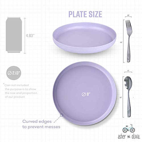 Bamboo Plates for Kids and Toddlers – 12 Pack Bamboo Toddler Plates & Stainless Steel Silverware Set – 8 Inch Bamboo Kids Plates – Eco-Friendly Kids Bamboo Plates – Dishwasher Safe