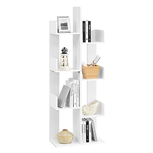 VASAGLE Bookcase, Tree-Shaped Bookshelf with 8 Storage Shelves, Rounded Corners, White 9.8D x 19.7W x 55.1H in, Engineered Wood